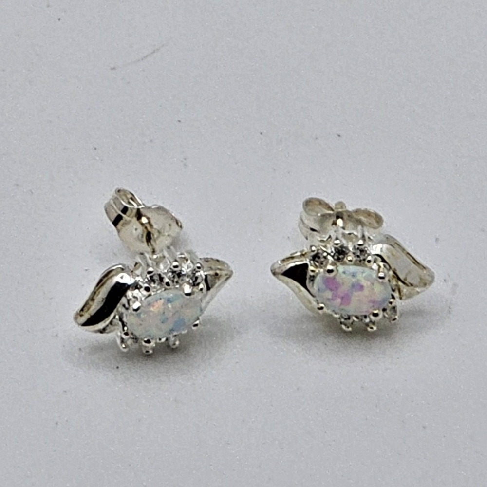 Sterling Silver 925 Earrings Stud Opal